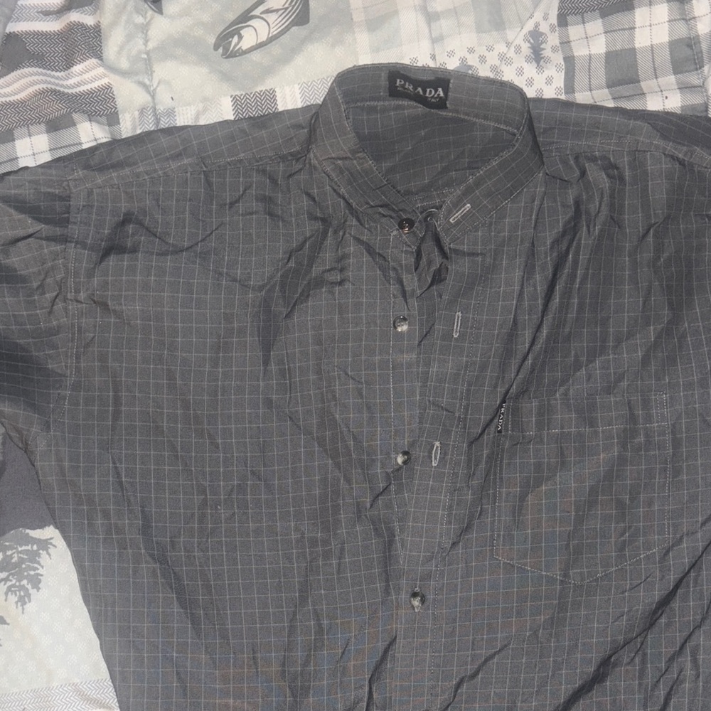 Prada Charcoal Checkered Men's Shirt